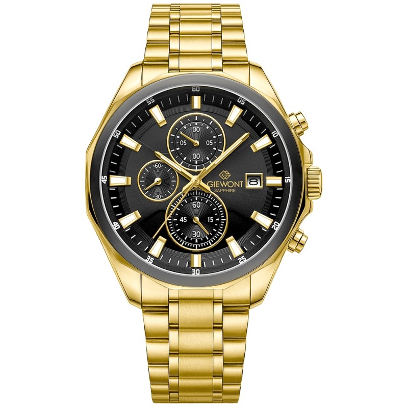 Zegarek Męski Giewont Chronograph Sapphire Złoto Czarny GW7290-B4