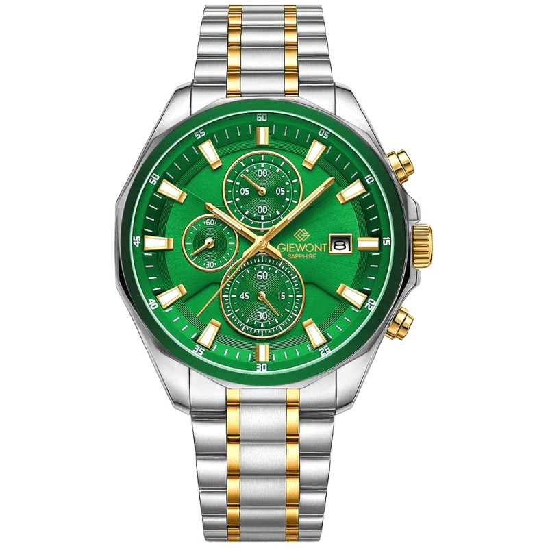 Zegarek Męski Giewont Chronograph Sapphire Srebrno Zielony GW7290-B7