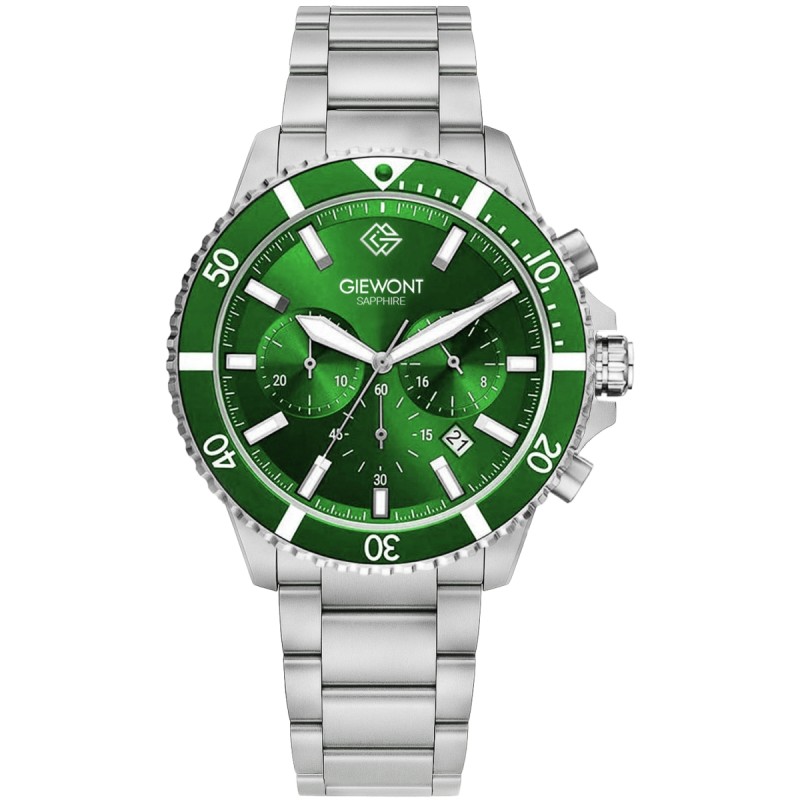 Zegarek Męski Giewont Chronograph Sapphire Srebrno Zielony GW3970-B8