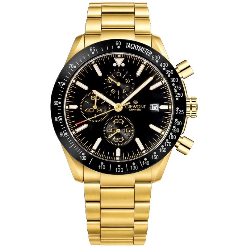 Zegarek Męski Giewont Chronograph Sapphire Złoto Czarny GW8720-B4