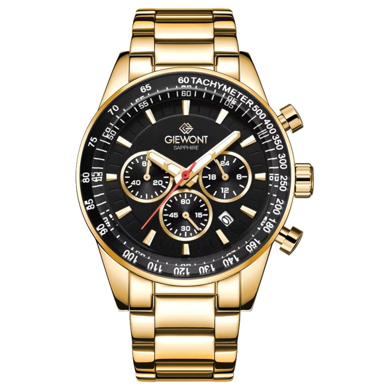 Zegarek Męski Giewont Chronograph Sapphire Złoto Czarny GW9140-B4