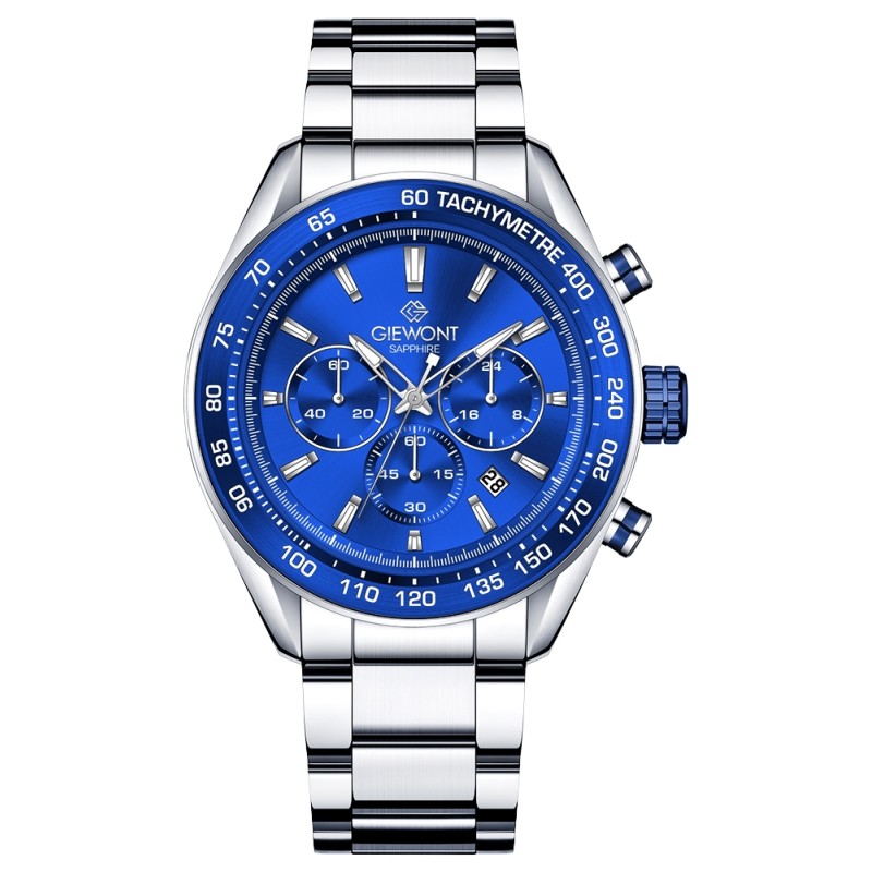 Zegarek Męski Giewont Chronograph Sapphire Srebrno Niebieski GW9580-B3