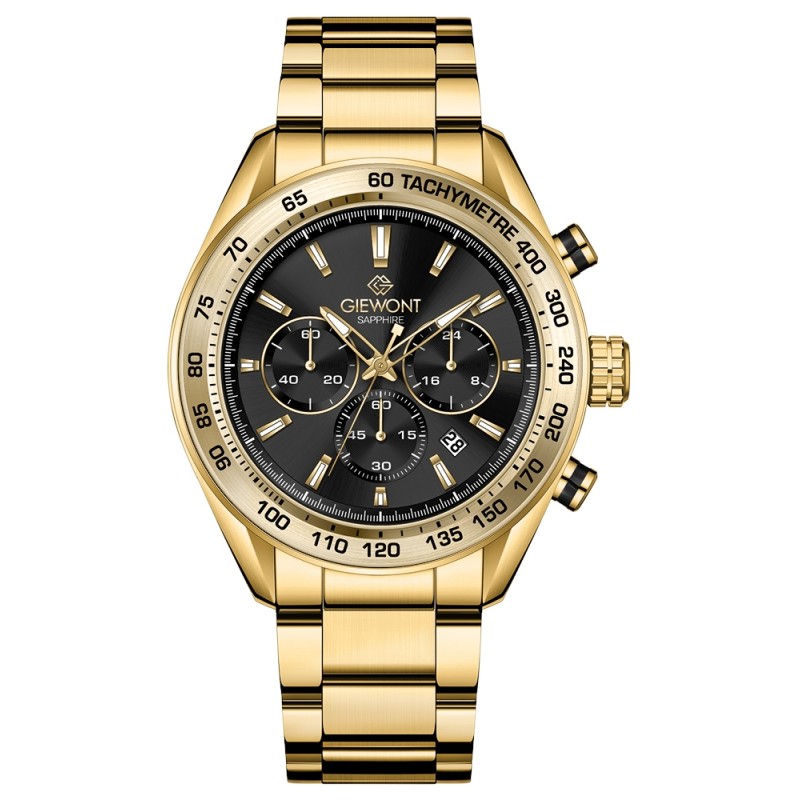 Zegarek Męski Giewont Chronograph Sapphire Złoto Czarny GW9580-B4