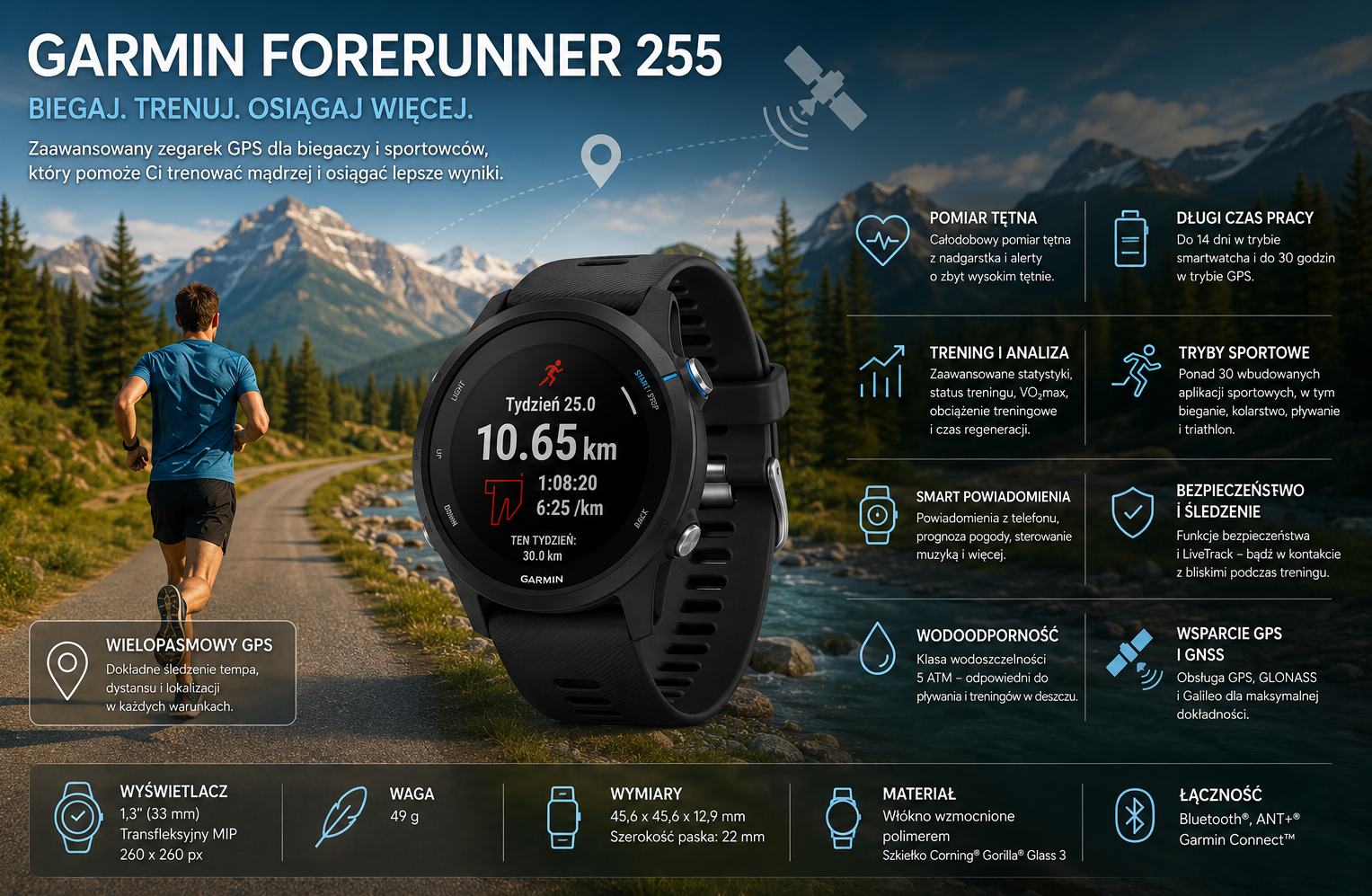 Garmin Forerunner 255 – Zegarek GPS dla biegaczy i triathlonistów